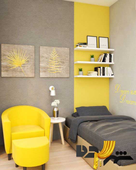 ترکیب زرد و طوسی برای اتاق خواب